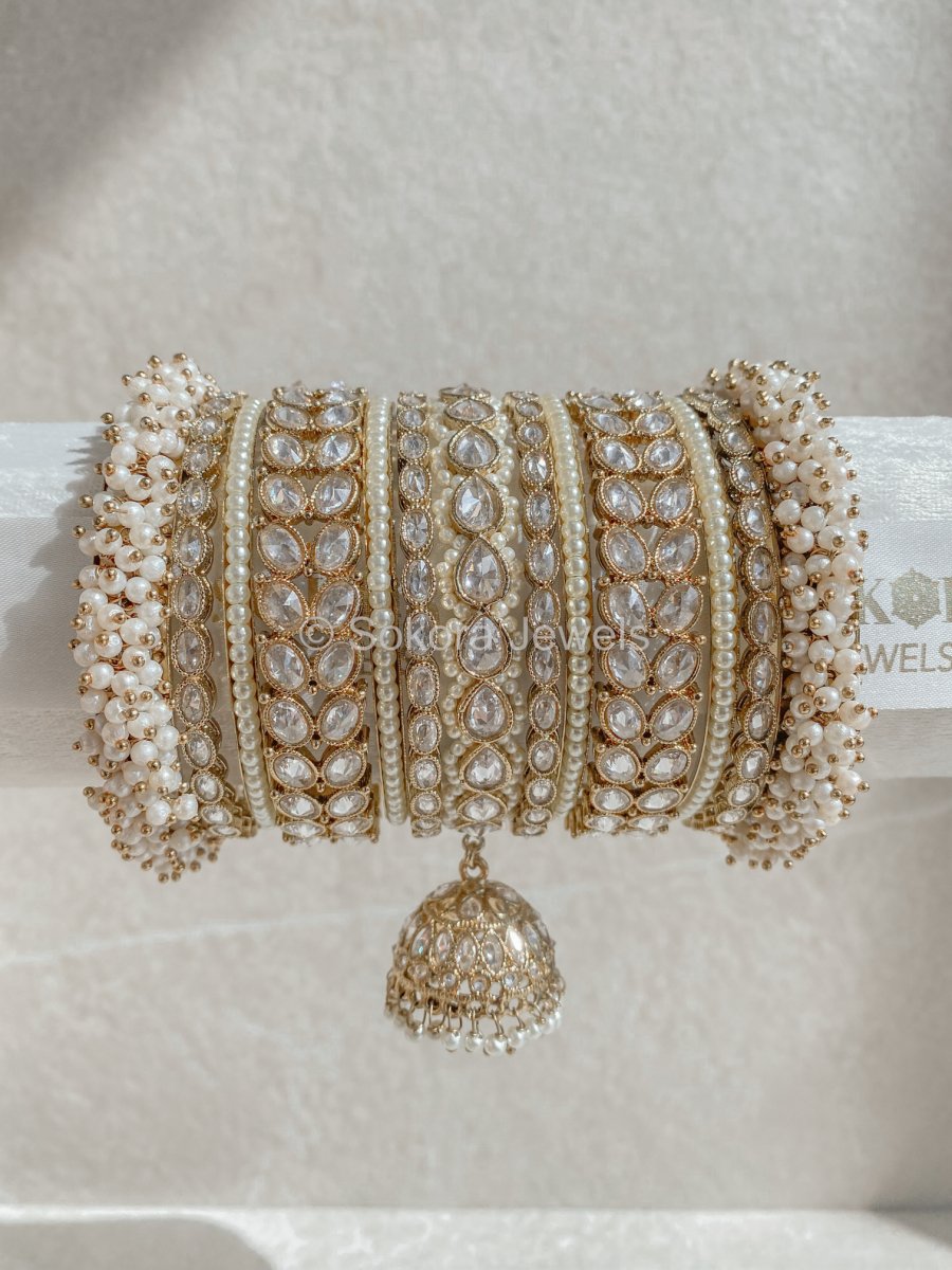 Tayyaba Pearly Luxury Bangle Stack - Clear - SOKORA JEWELSTayyaba Pearly Luxury Bangle Stack - ClearBANGLES