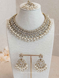 Teah Clear Crystal & Antique Gold Necklace sets - SOKORA JEWELSTeah Clear Crystal & Antique Gold Necklace sets