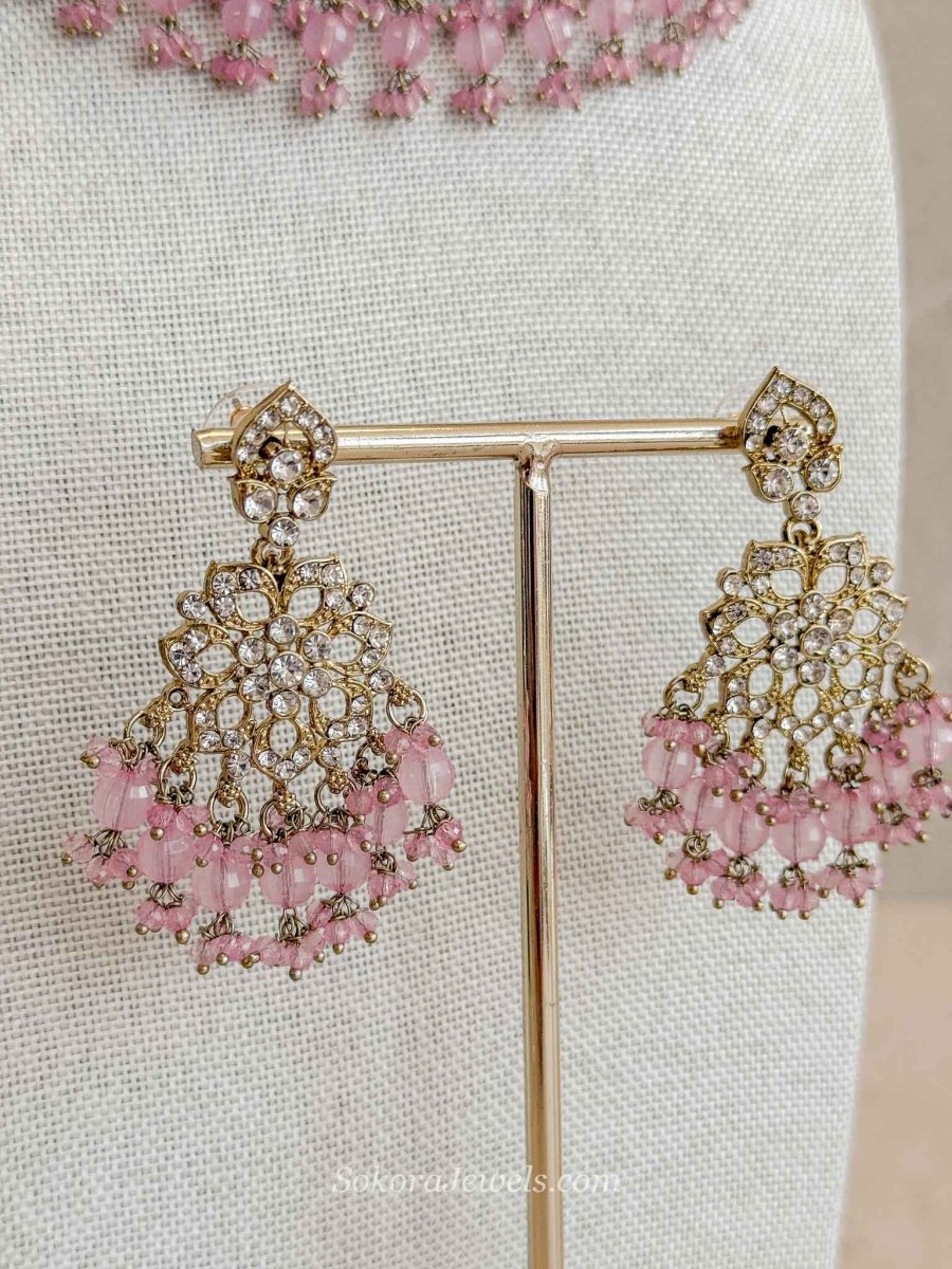 Teah Clear Crystal & Antique Gold Necklace sets - SOKORA JEWELSTeah Clear Crystal & Antique Gold Necklace sets