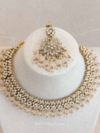 Teah Clear Crystal & Antique Gold Necklace sets - SOKORA JEWELSTeah Clear Crystal & Antique Gold Necklace sets