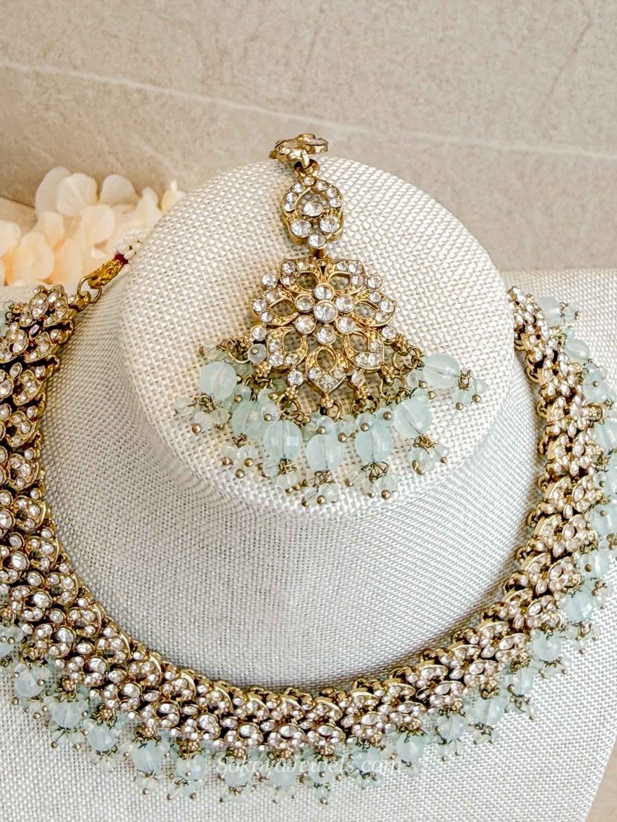 Teah Clear Crystal & Antique Gold Necklace sets - SOKORA JEWELSTeah Clear Crystal & Antique Gold Necklace sets
