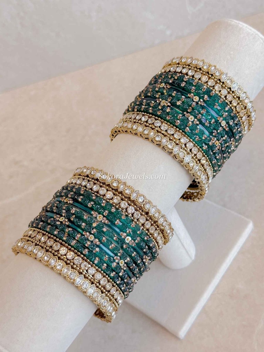 Teal Glass Bangle set - 2.6 - SOKORA JEWELSTeal Glass Bangle set - 2.6BANGLES