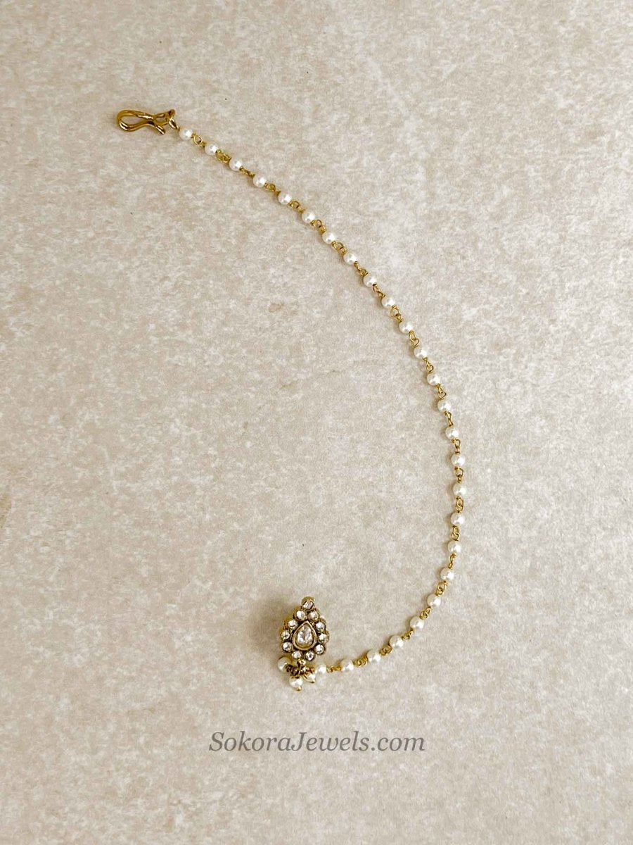 Tear drop Nose Ring with Pearl Chain - SOKORA JEWELSTear drop Nose Ring with Pearl Chain