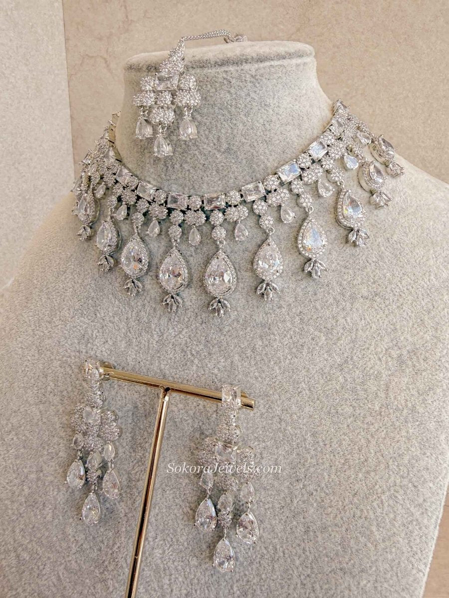 Tear Drop Statement American Diamond Set - SOKORA JEWELSTear Drop Statement American Diamond SetNECKLACE SETS