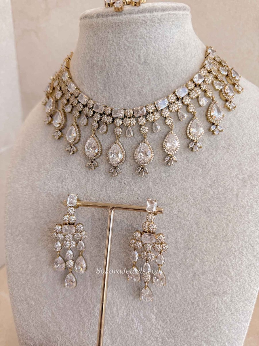 Tear Drop Statement American Diamond Set - SOKORA JEWELSTear Drop Statement American Diamond SetNECKLACE SETS