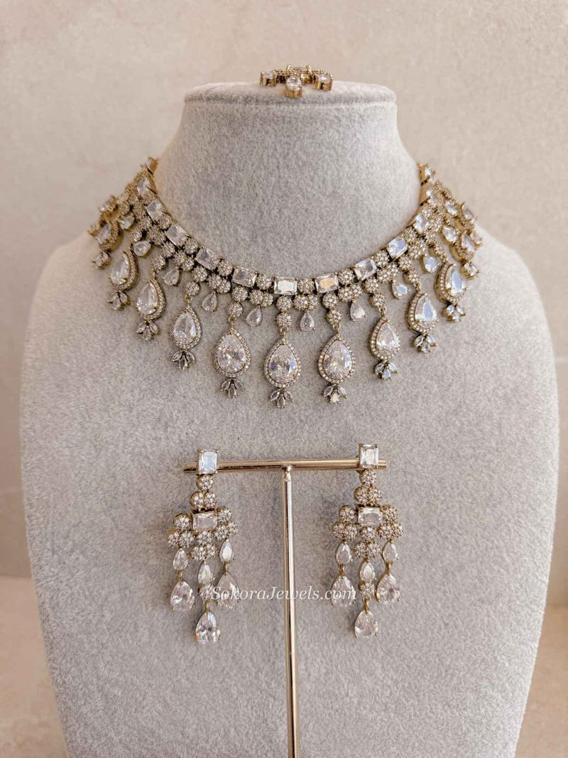 Tear Drop Statement American Diamond Set - SOKORA JEWELSTear Drop Statement American Diamond SetNECKLACE SETS