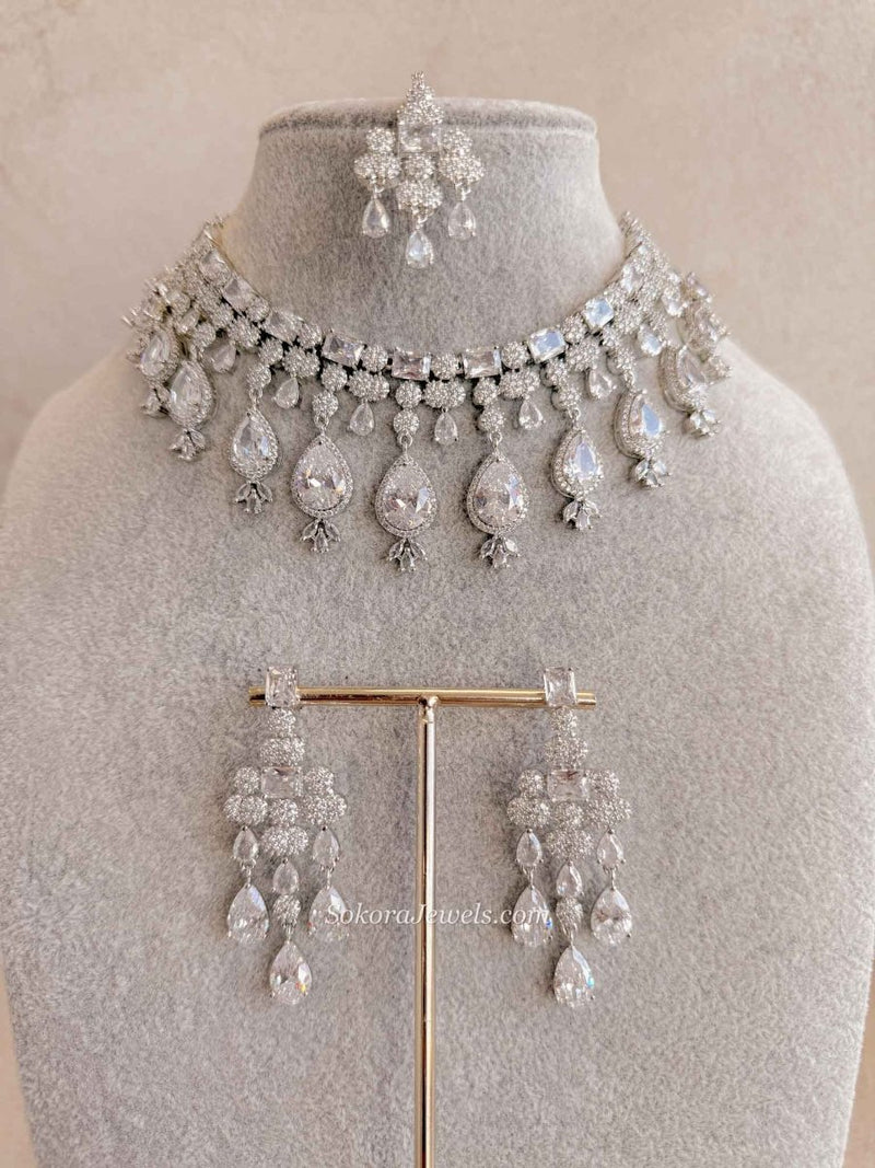 Tear Drop Statement American Diamond Set - SOKORA JEWELSTear Drop Statement American Diamond SetNECKLACE SETS