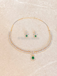 Teardrop Diamante Set - Green - SOKORA JEWELSTeardrop Diamante Set - GreenNECKLACE SETS