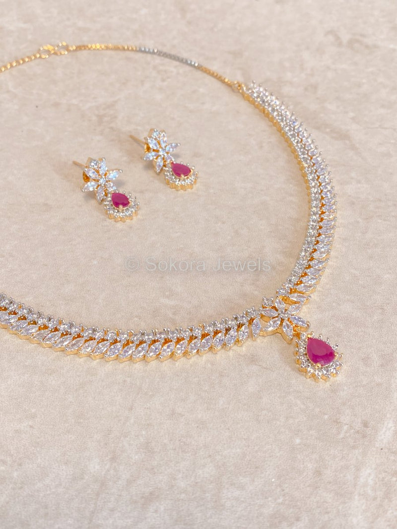 Teardrop Diamante Set - Pink - SOKORA JEWELSTeardrop Diamante Set - PinkNECKLACE SETS