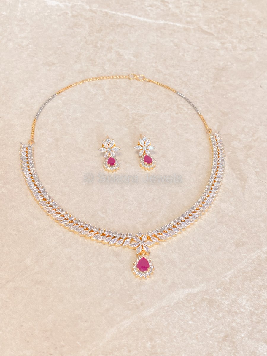 Teardrop Diamante Set - Pink - SOKORA JEWELSTeardrop Diamante Set - PinkNECKLACE SETS