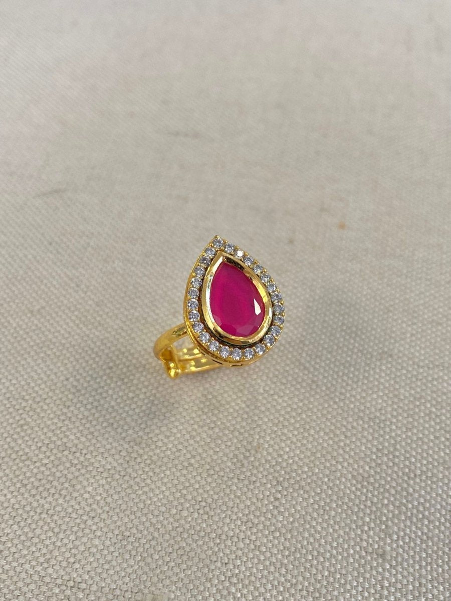 Teardrop Kundan Ring - Ruby - SOKORA JEWELSTeardrop Kundan Ring - RubyRING