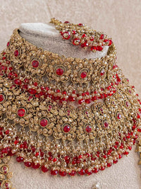 Tehmeena Full Bridal Set - Red - SOKORA JEWELSTehmeena Full Bridal Set - Red