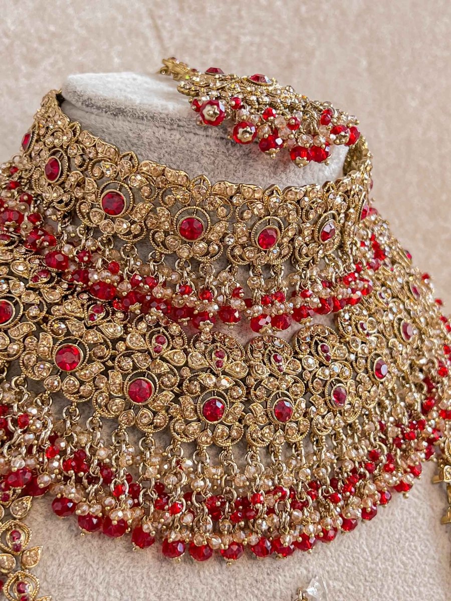 Tehmeena Full Bridal Set - Red - SOKORA JEWELSTehmeena Full Bridal Set - Red