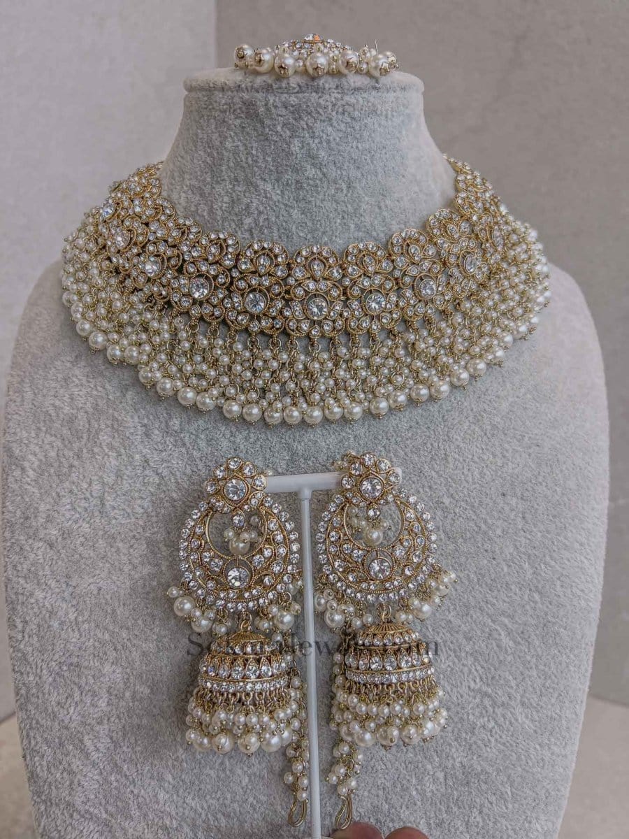 Tehmeena Necklace Set - Pearl - SOKORA JEWELSTehmeena Necklace Set - Pearl