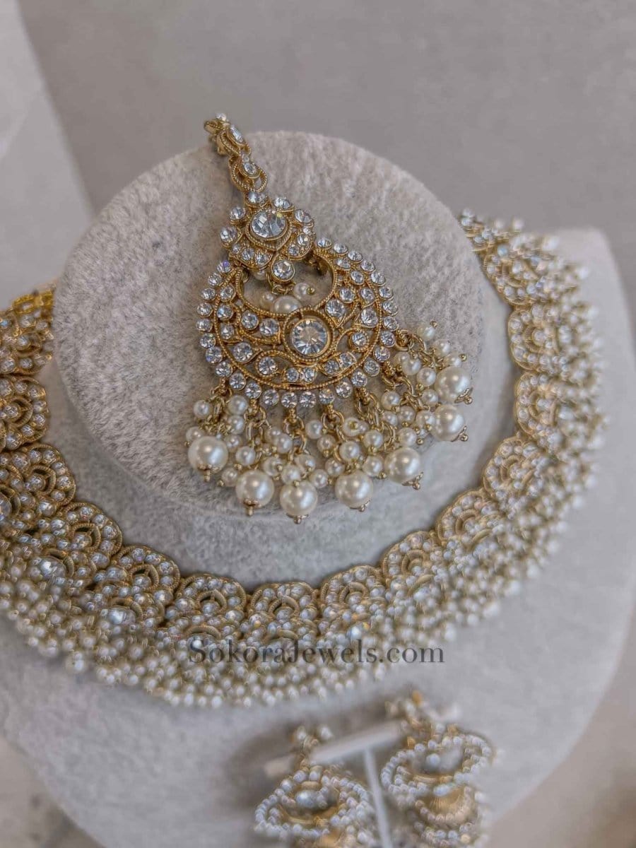 Tehmeena Necklace Set - Pearl - SOKORA JEWELSTehmeena Necklace Set - Pearl