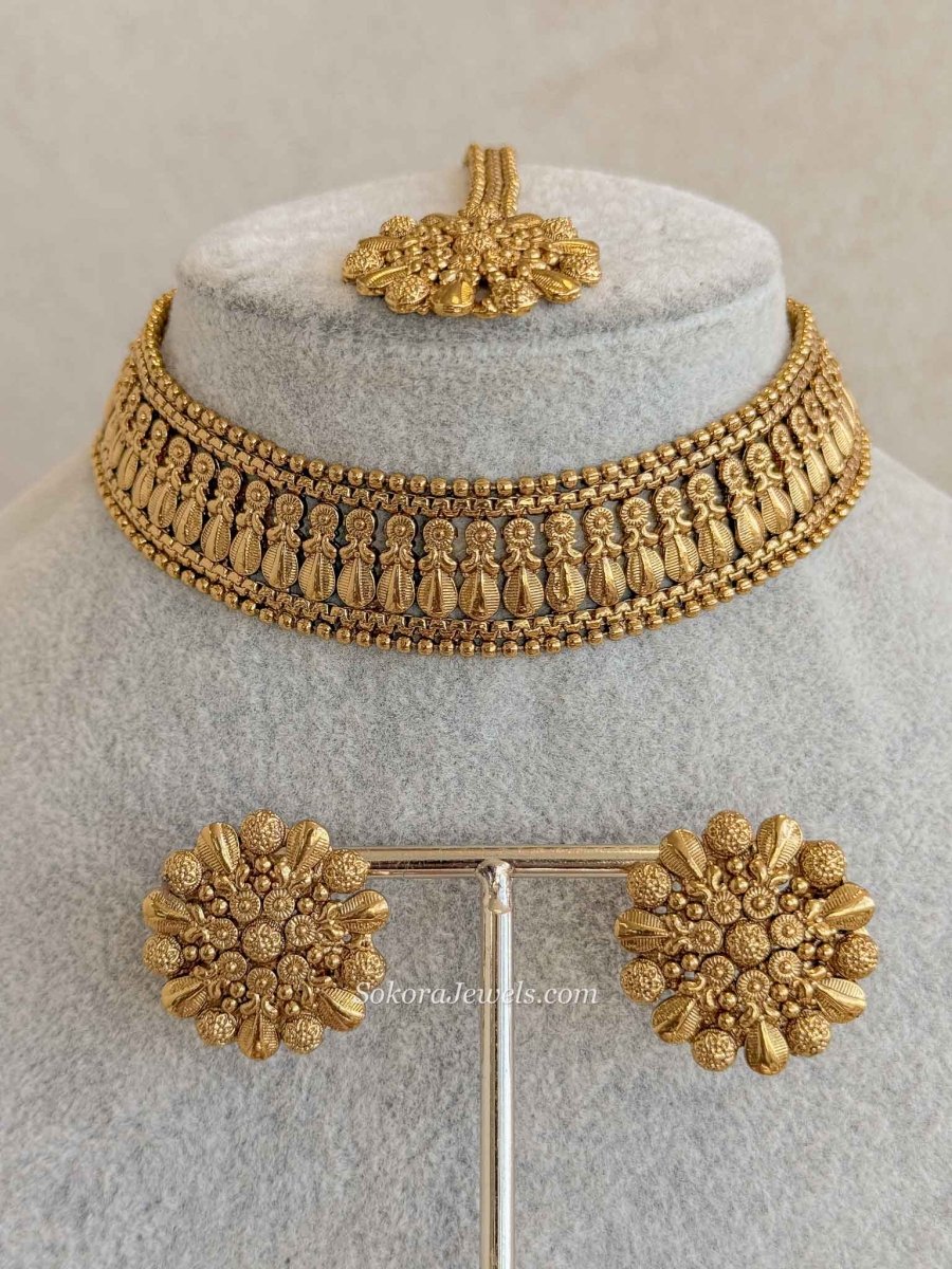 Temple Heritage Gold Choker Set - SOKORA JEWELSTemple Heritage Gold Choker SetNECKLACE SETS