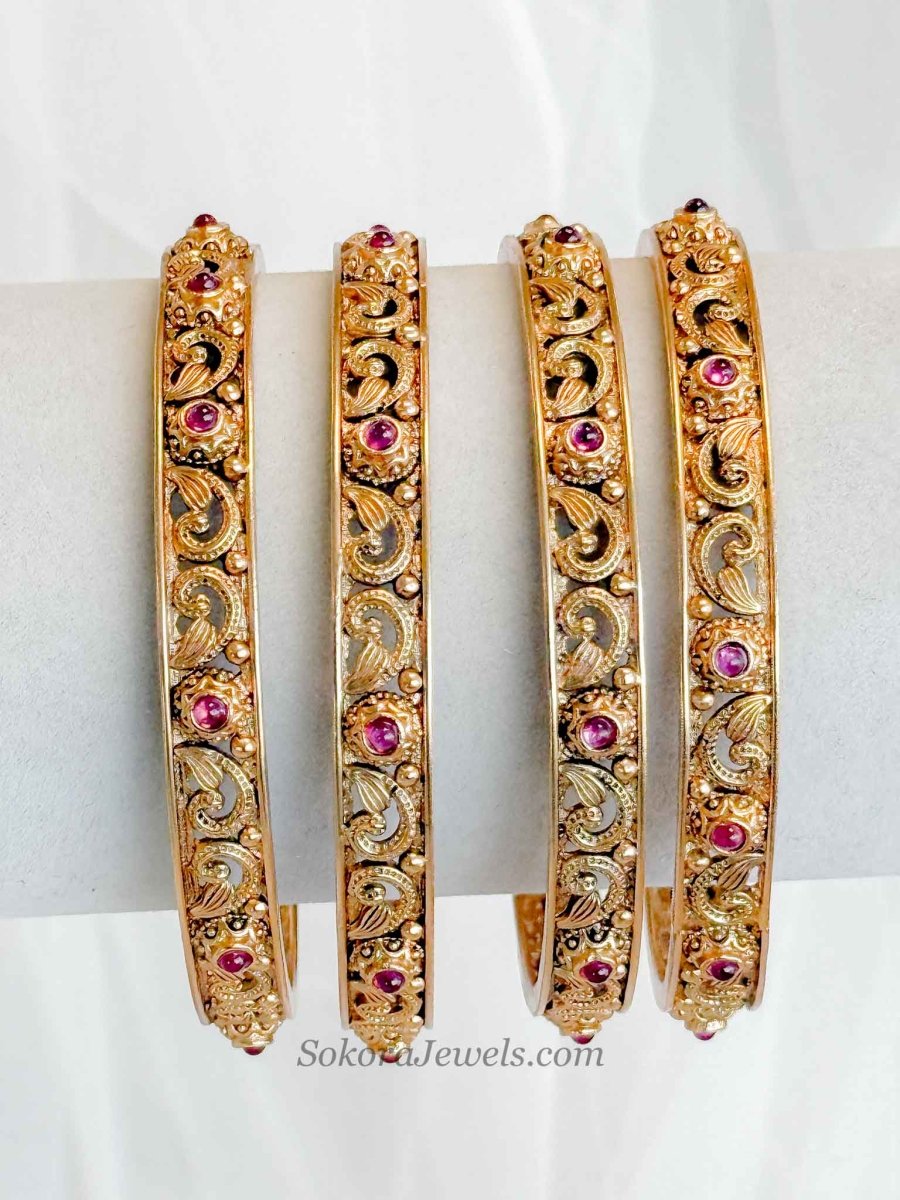 Temple Ruby & Gold Kada Bangles - SOKORA JEWELSTemple Ruby & Gold Kada BanglesBANGLES