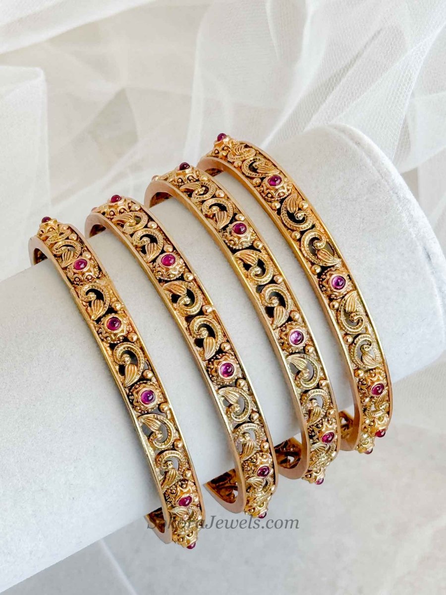 Temple Ruby & Gold Kada Bangles - SOKORA JEWELSTemple Ruby & Gold Kada BanglesBANGLES