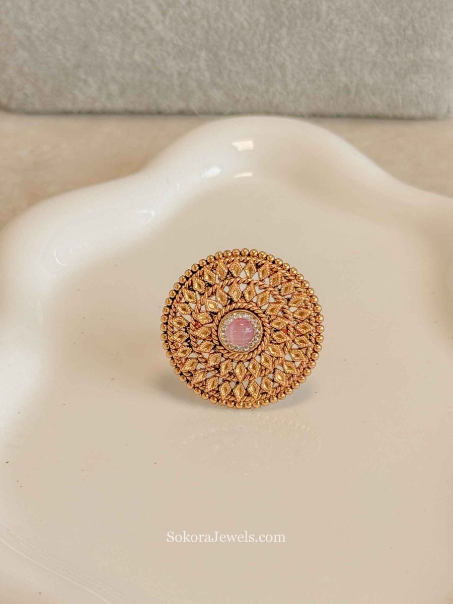 Temple Style Gold and Gem Ring - SOKORA JEWELSTemple Style Gold and Gem RingRING