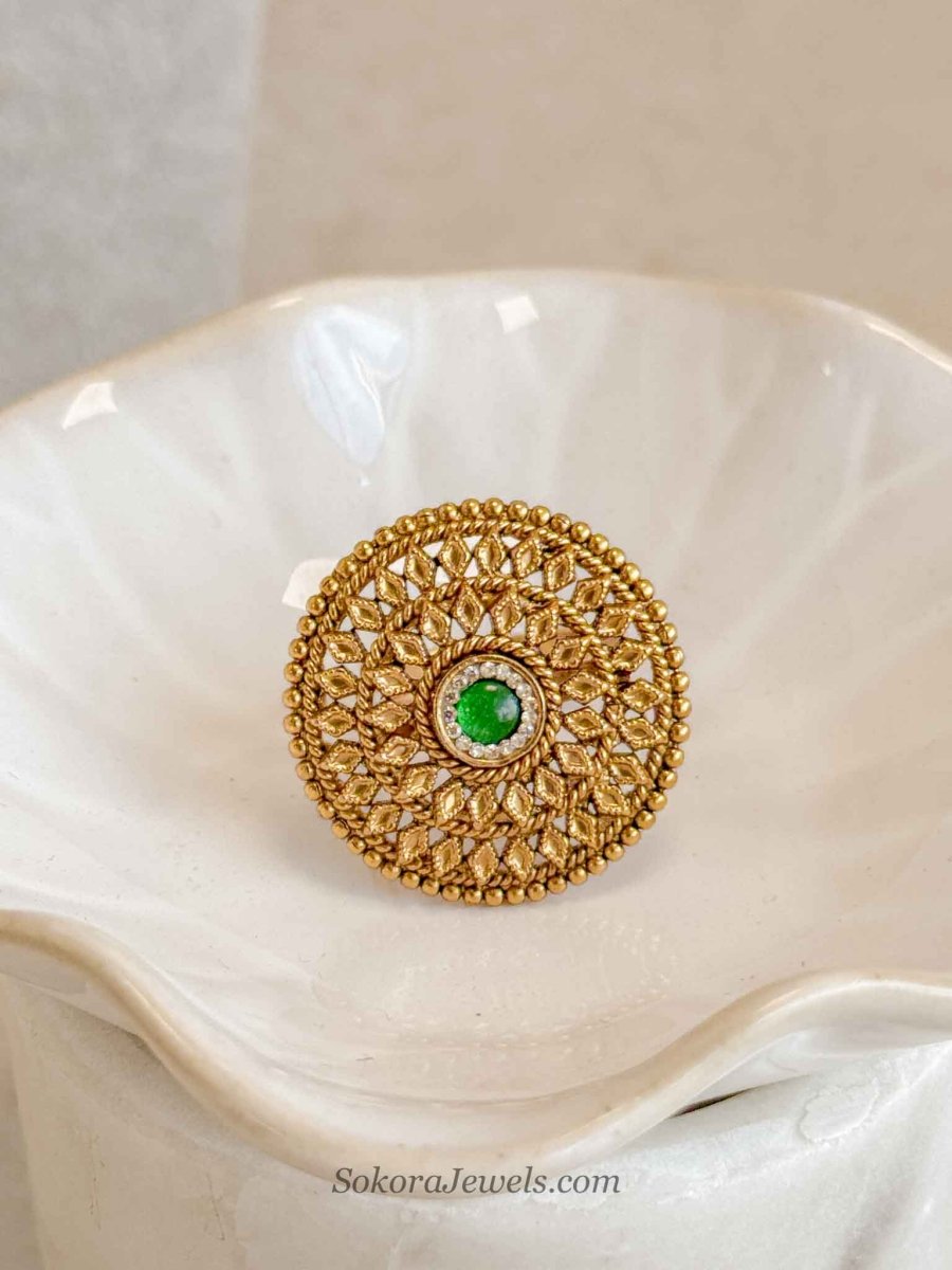 Temple Style Gold and Gem Ring - SOKORA JEWELSTemple Style Gold and Gem RingRING