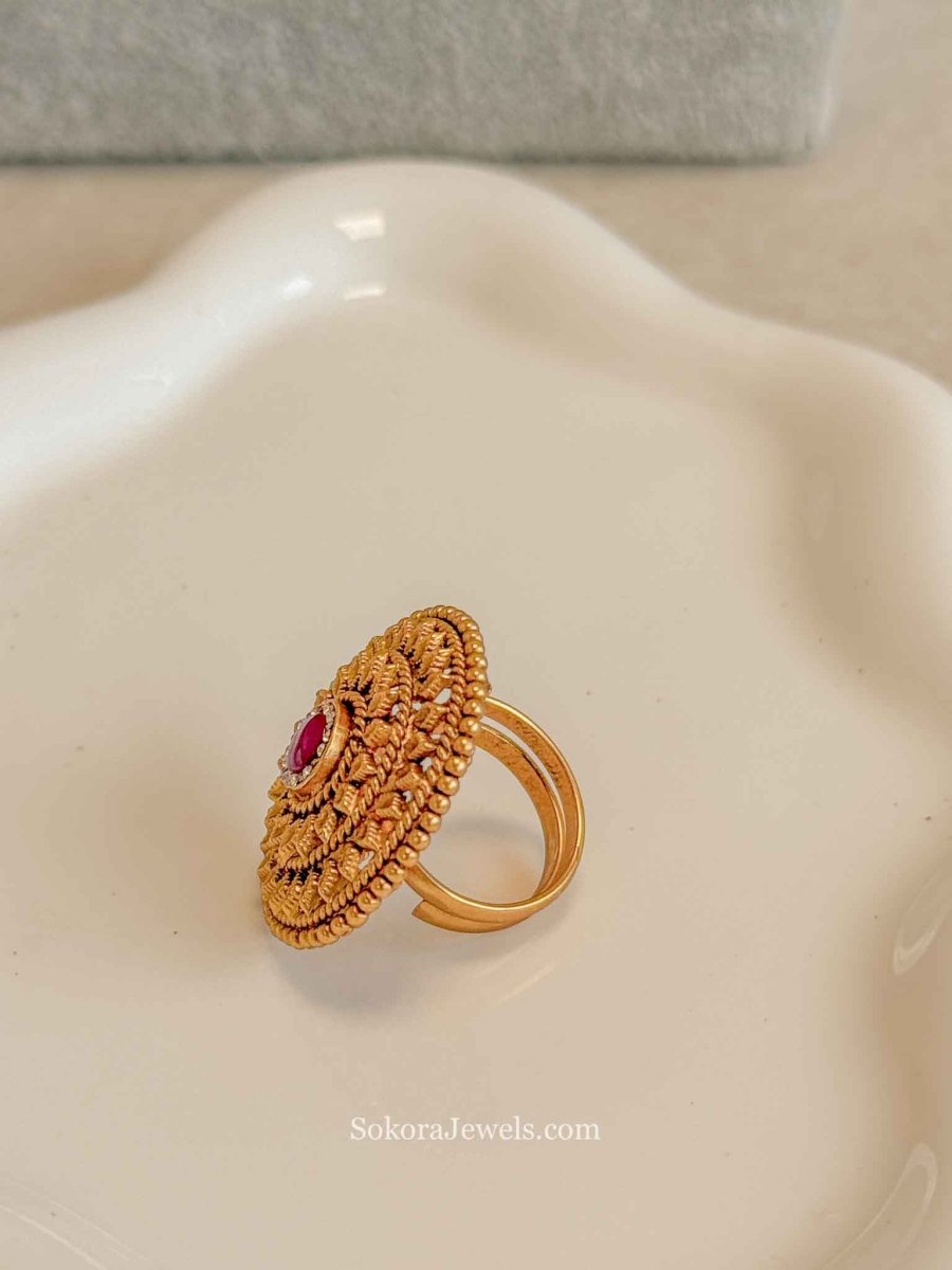 Temple Style Gold and Gem Ring - SOKORA JEWELSTemple Style Gold and Gem RingRING