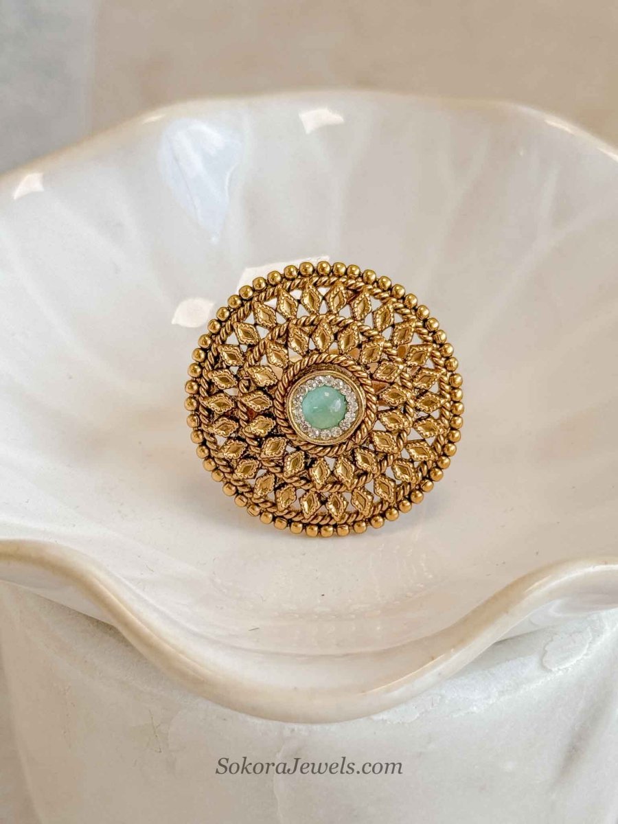Temple Style Gold and Gem Ring - SOKORA JEWELSTemple Style Gold and Gem RingRING