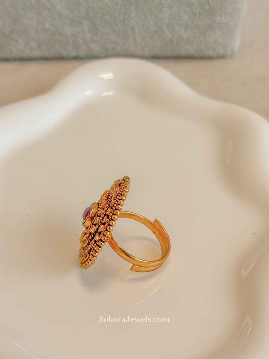 Temple Style Gold and Gem Ring - SOKORA JEWELSTemple Style Gold and Gem RingRING