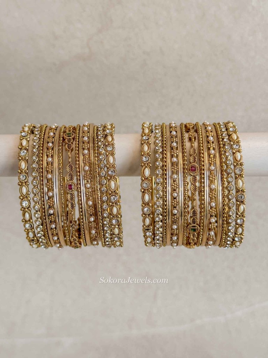 Temple Style Gold Bangle Set - SOKORA JEWELSTemple Style Gold Bangle SetBANGLES