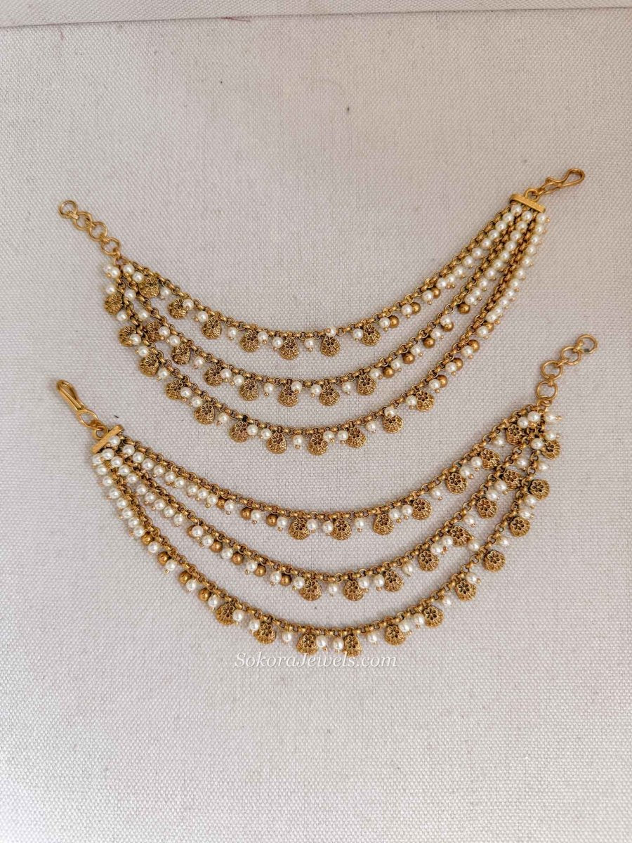 Temple Style Pearl Beaded Earring Chains - SOKORA JEWELSTemple Style Pearl Beaded Earring ChainsEARRINGS