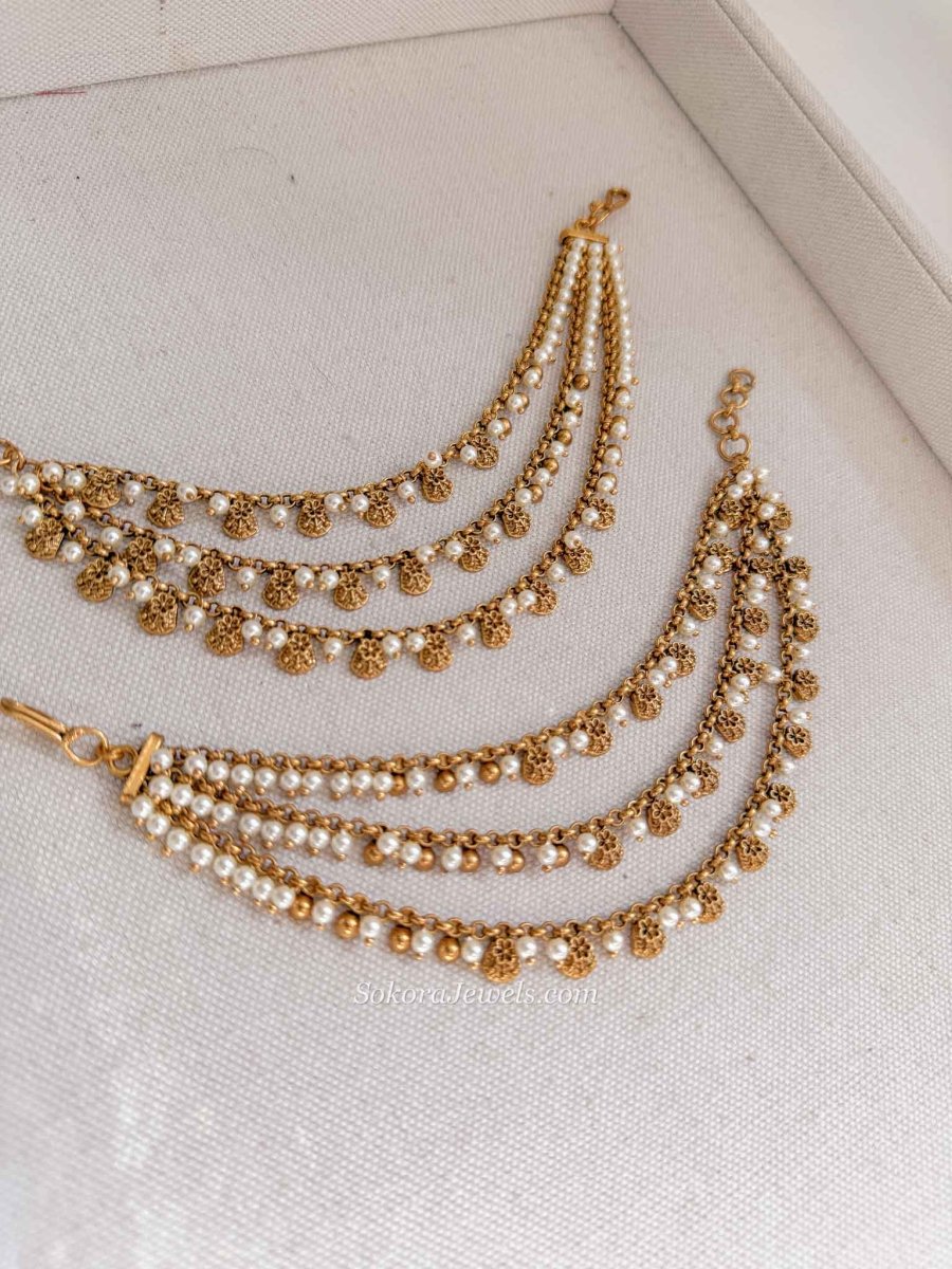 Temple Style Pearl Beaded Earring Chains - SOKORA JEWELSTemple Style Pearl Beaded Earring ChainsEARRINGS