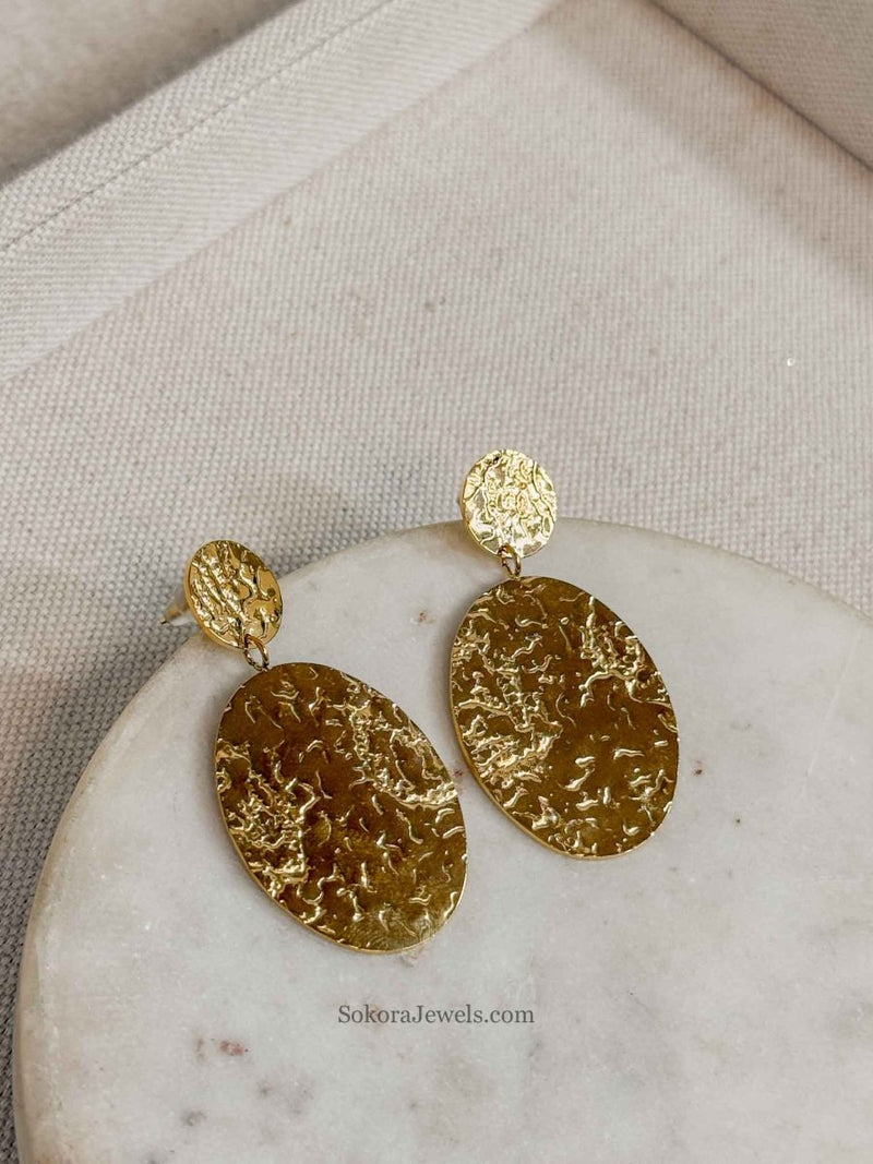 Textured Dangling Gold Earrings - SOKORA JEWELSTextured Dangling Gold Earrings