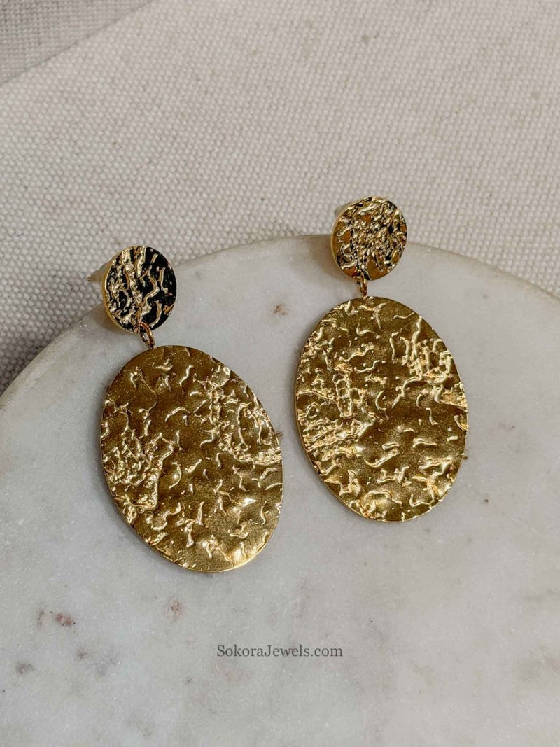 Textured Dangling Gold Earrings - SOKORA JEWELSTextured Dangling Gold Earrings
