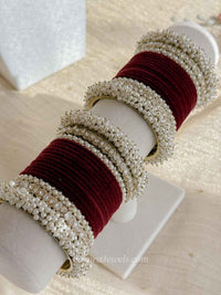 Thanjina Classic Bridal Bangle set in Maroon Velvet - SOKORA JEWELSThanjina Classic Bridal Bangle set in Maroon VelvetBANGLES