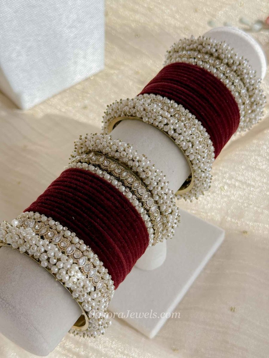 Thanjina Classic Bridal Bangle set in Maroon Velvet - SOKORA JEWELSThanjina Classic Bridal Bangle set in Maroon VelvetBANGLES