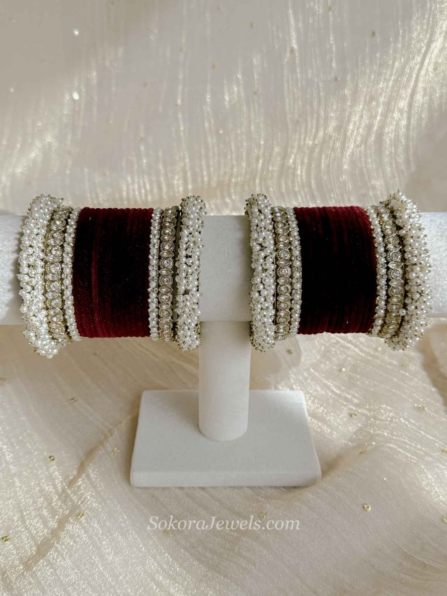 Thanjina Classic Bridal Bangle set in Maroon Velvet - SOKORA JEWELSThanjina Classic Bridal Bangle set in Maroon VelvetBANGLES