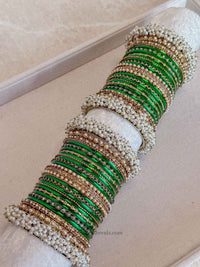 Thanjina Dark Green Bangles Stack - SOKORA JEWELSThanjina Dark Green Bangles StackBANGLES