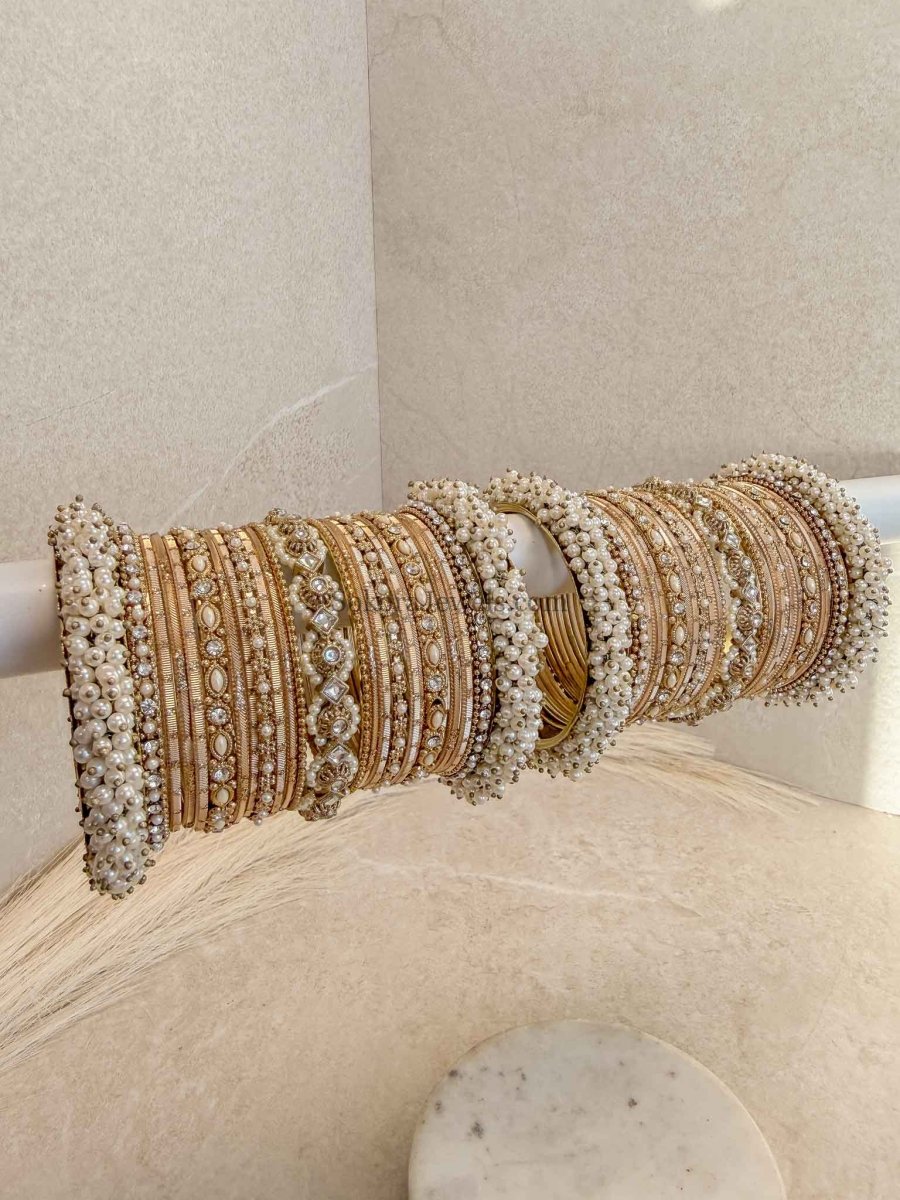 Thanjina Golden Bridal Bangle Stack For Asian Brides - SOKORA JEWELSThanjina Golden Bridal Bangle Stack For Asian BridesBANGLES