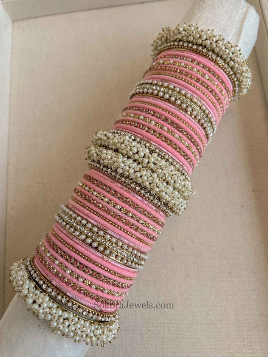 Thanjina Maroon Velvet Bangles Stack - 3 Colour Options - SOKORA JEWELSThanjina Maroon Velvet Bangles Stack - 3 Colour OptionsBANGLES