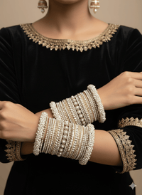 Thanjina Pearly Shimmer Bangle Stack - Golden - SOKORA JEWELSThanjina Pearly Shimmer Bangle Stack - GoldenBANGLES