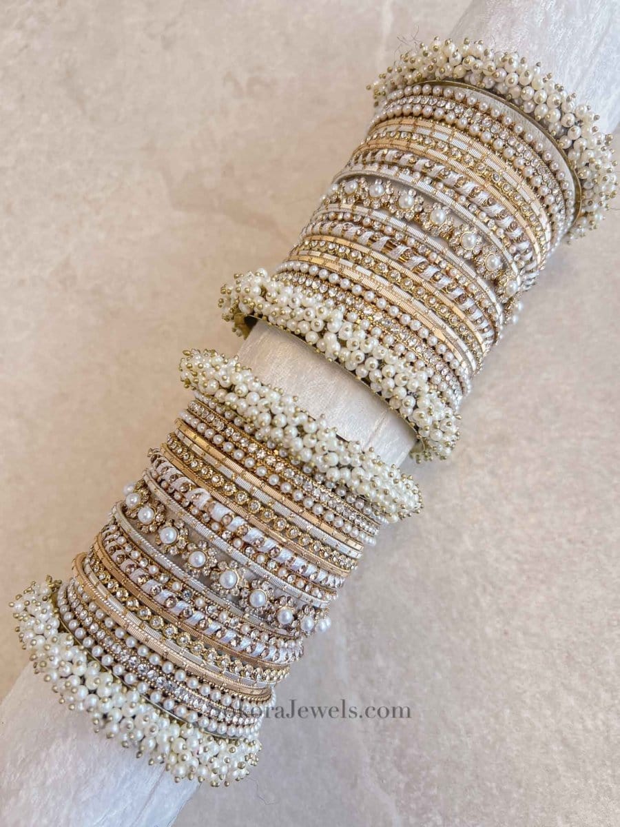 Thanjina Pearly Shimmer Bangle Stack - Golden - SOKORA JEWELSThanjina Pearly Shimmer Bangle Stack - GoldenBANGLES