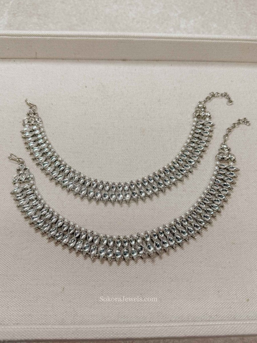 Thick Silver and Pearl Anklets - SOKORA JEWELSThick Silver and Pearl Anklets