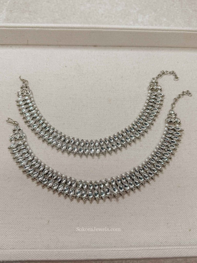 Thick Silver and Pearl Anklets - SOKORA JEWELSThick Silver and Pearl Anklets