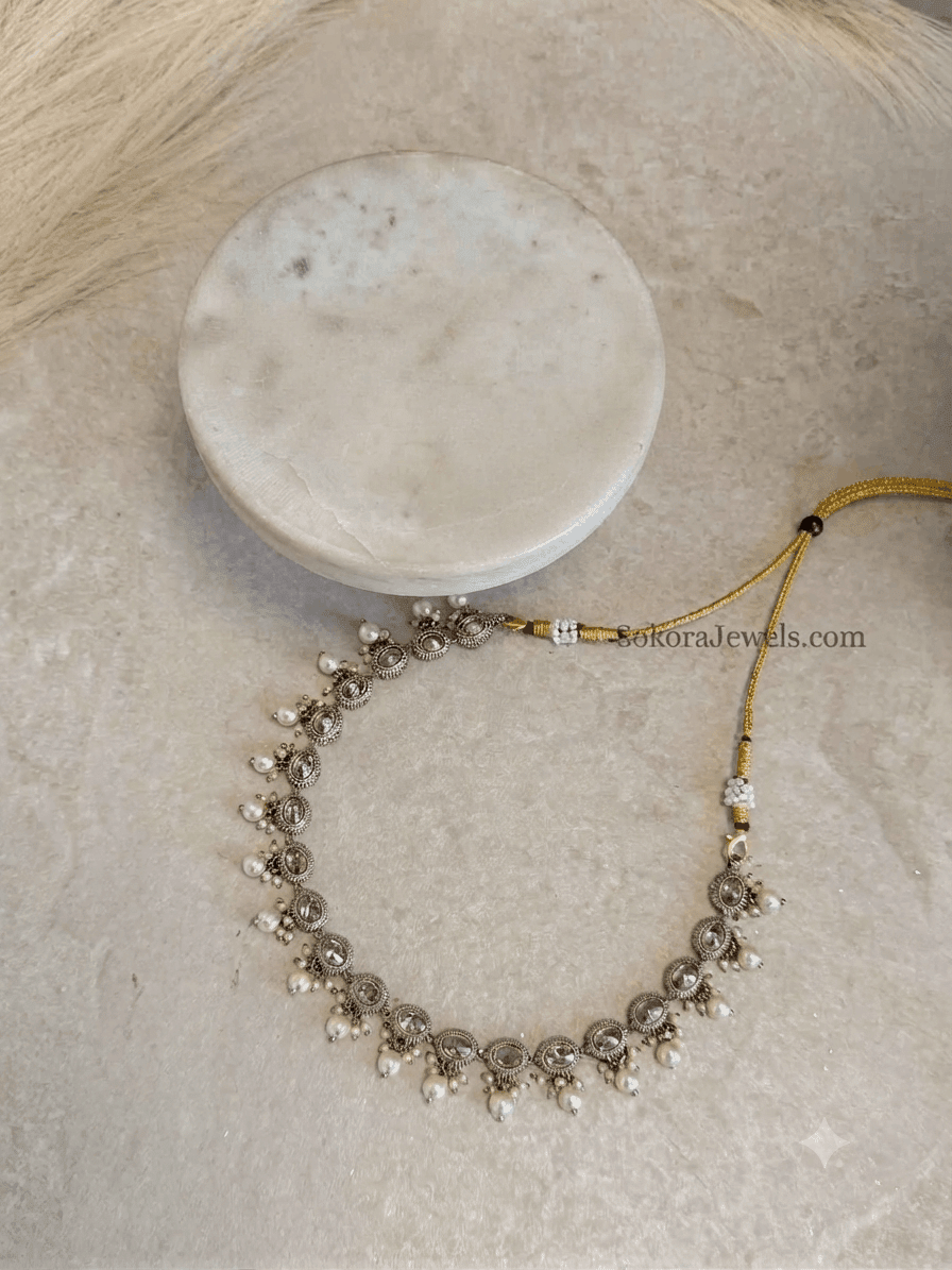 Thin Antique Gold Crystal Necklace - SOKORA JEWELSThin Antique Gold Crystal NecklaceChoker Sets