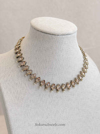 Thin Antique Gold Crystal Necklace - SOKORA JEWELSThin Antique Gold Crystal NecklaceChoker Sets