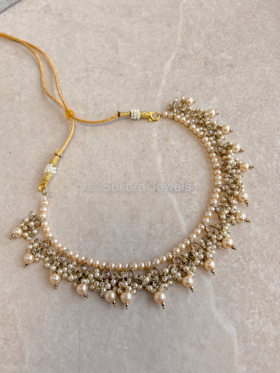 Thin Antique Gold Crystal Necklace - SOKORA JEWELSThin Antique Gold Crystal NecklaceChoker Sets