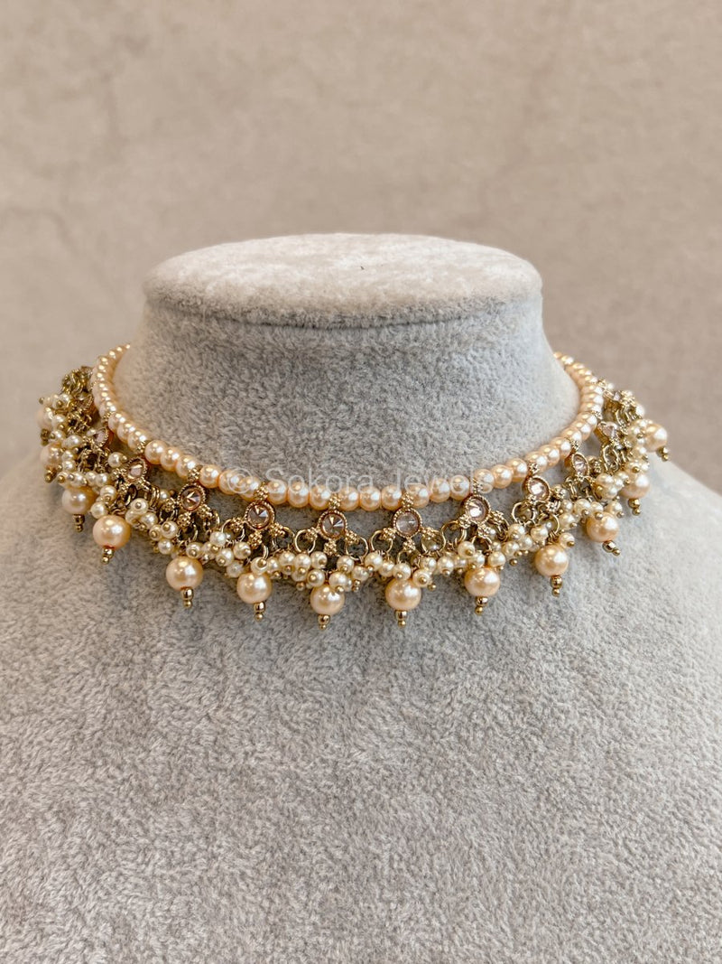 Thin Antique Gold Crystal Necklace - SOKORA JEWELSThin Antique Gold Crystal NecklaceChoker Sets