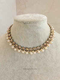 Thin Drop Crystal & Pearl Necklace - SOKORA JEWELSThin Drop Crystal & Pearl NecklaceChoker Sets