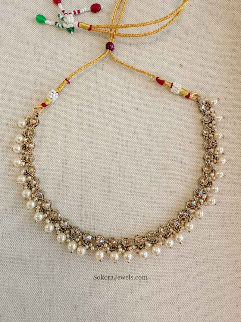 Thin Drop Crystal & Pearl Necklace - SOKORA JEWELSThin Drop Crystal & Pearl NecklaceChoker Sets