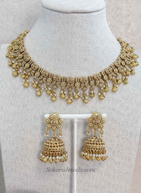 Thivika Gold Plated Necklace & Jhumka Earring Set - SOKORA JEWELSThivika Gold Plated Necklace & Jhumka Earring Set