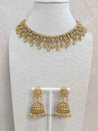 Thivika Gold Plated Necklace & Jhumka Earring Set - SOKORA JEWELSThivika Gold Plated Necklace & Jhumka Earring Set